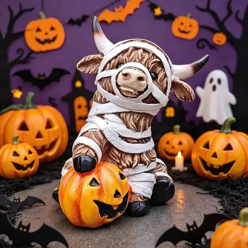 ๐ฅ 50% OFF TODAY ๐ Halloween Highland Cow Resin Figurines